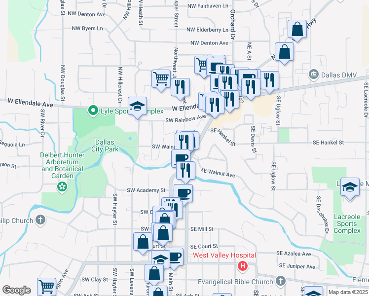 map of restaurants, bars, coffee shops, grocery stores, and more near 394 Southwest Donald Street in Dallas