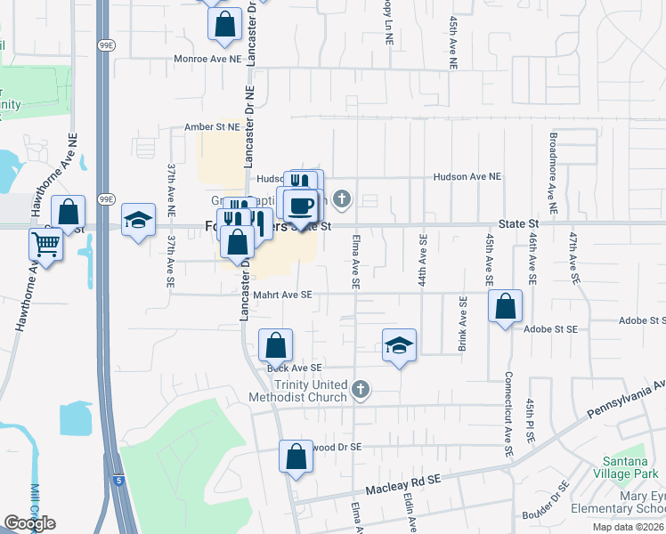 map of restaurants, bars, coffee shops, grocery stores, and more near 246 Helton Way Southeast in Salem