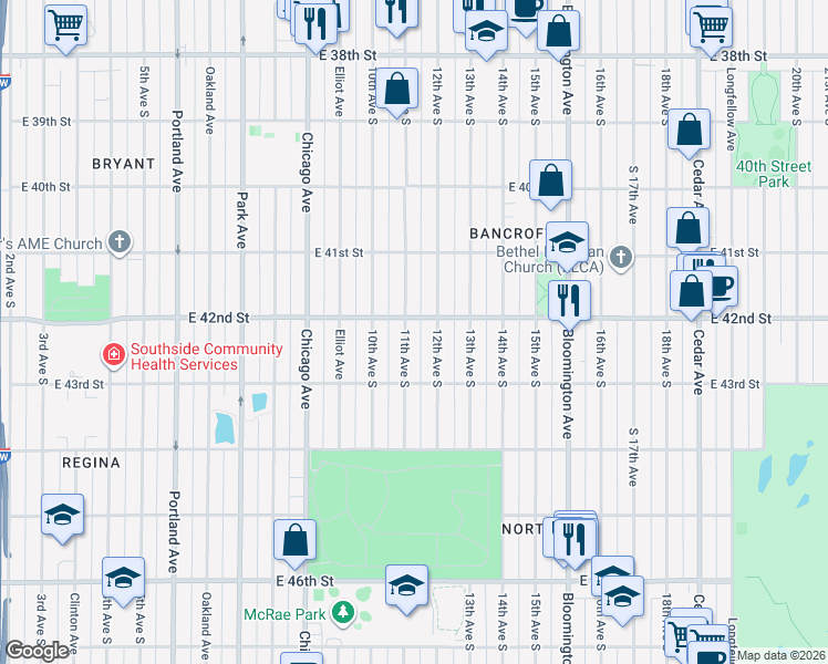 map of restaurants, bars, coffee shops, grocery stores, and more near 4208 12th Avenue South in Minneapolis