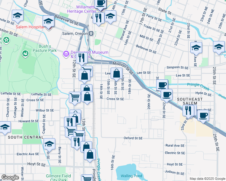 map of restaurants, bars, coffee shops, grocery stores, and more near 1130 15th Street Southeast in Salem