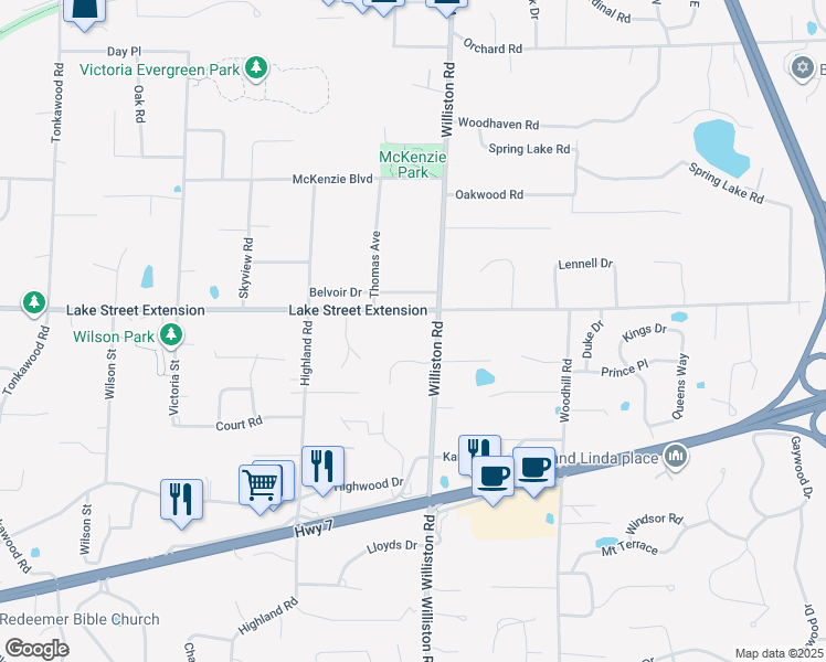 map of restaurants, bars, coffee shops, grocery stores, and more near 14811 Lake Street Extension in Minnetonka