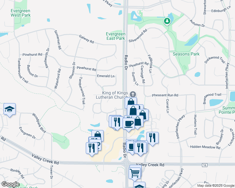 map of restaurants, bars, coffee shops, grocery stores, and more near 1583 Glenbeigh Place in Woodbury