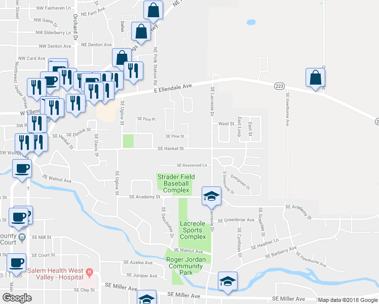 map of restaurants, bars, coffee shops, grocery stores, and more near 685 Southeast Hankel Street in Dallas