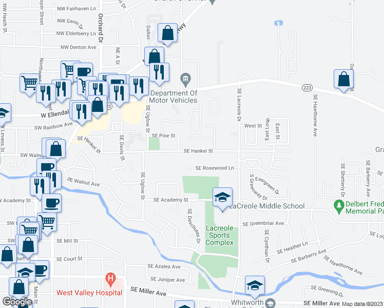 map of restaurants, bars, coffee shops, grocery stores, and more near 545 Southeast Hankel Street in Dallas
