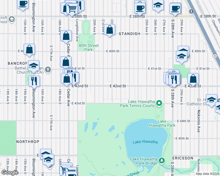 map of restaurants, bars, coffee shops, grocery stores, and more near 4208 22nd Avenue South in Minneapolis