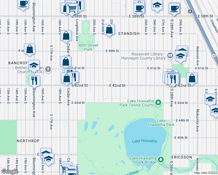 map of restaurants, bars, coffee shops, grocery stores, and more near 4208 22nd Avenue South in Minneapolis