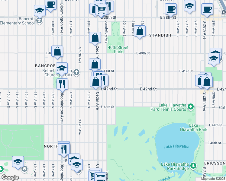 map of restaurants, bars, coffee shops, grocery stores, and more near 4211 19th Avenue South in Minneapolis