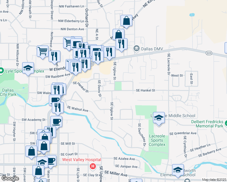 map of restaurants, bars, coffee shops, grocery stores, and more near 422 Southeast Uglow Street in Dallas