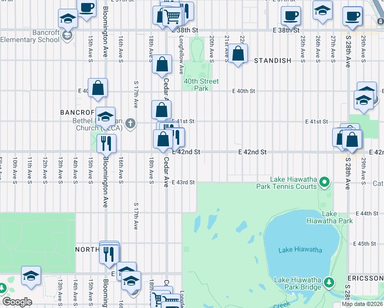 map of restaurants, bars, coffee shops, grocery stores, and more near 4211 19th Avenue South in Minneapolis