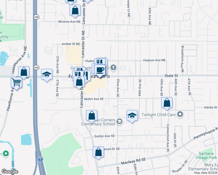 map of restaurants, bars, coffee shops, grocery stores, and more near 246 Helton Way Southeast in Salem