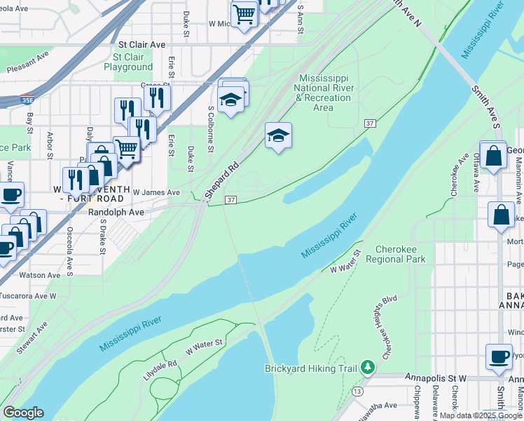 map of restaurants, bars, coffee shops, grocery stores, and more near 380 Randolph Avenue in Saint Paul