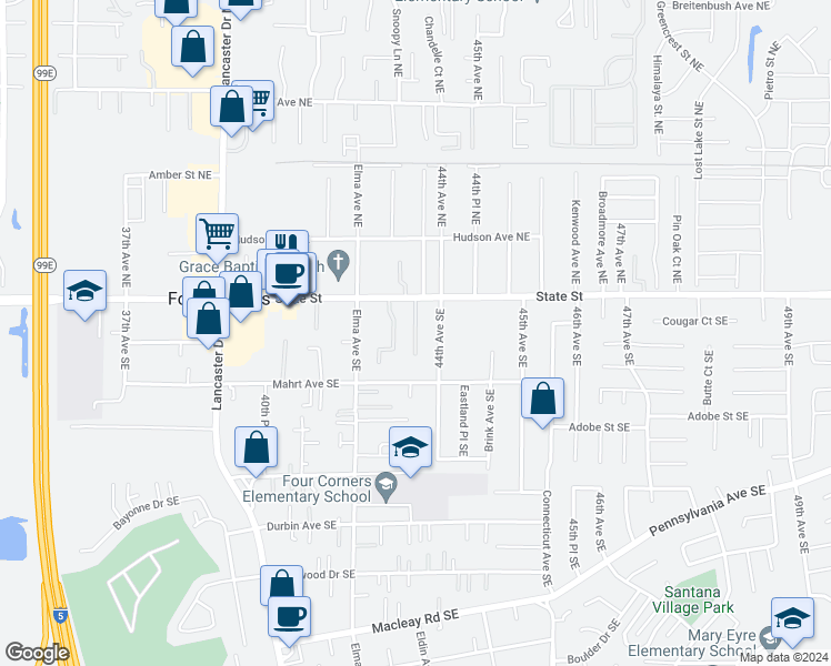 map of restaurants, bars, coffee shops, grocery stores, and more near 4342 State Street in Salem