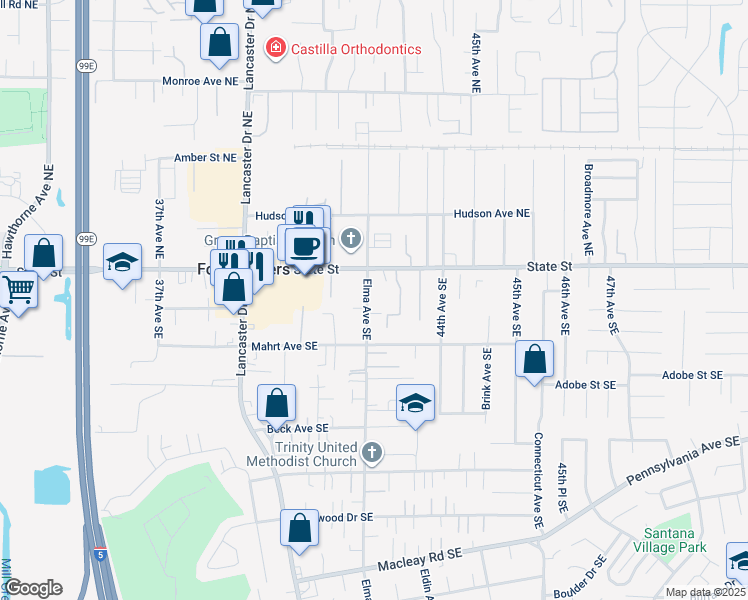 map of restaurants, bars, coffee shops, grocery stores, and more near 248 Elma Avenue Southeast in Salem