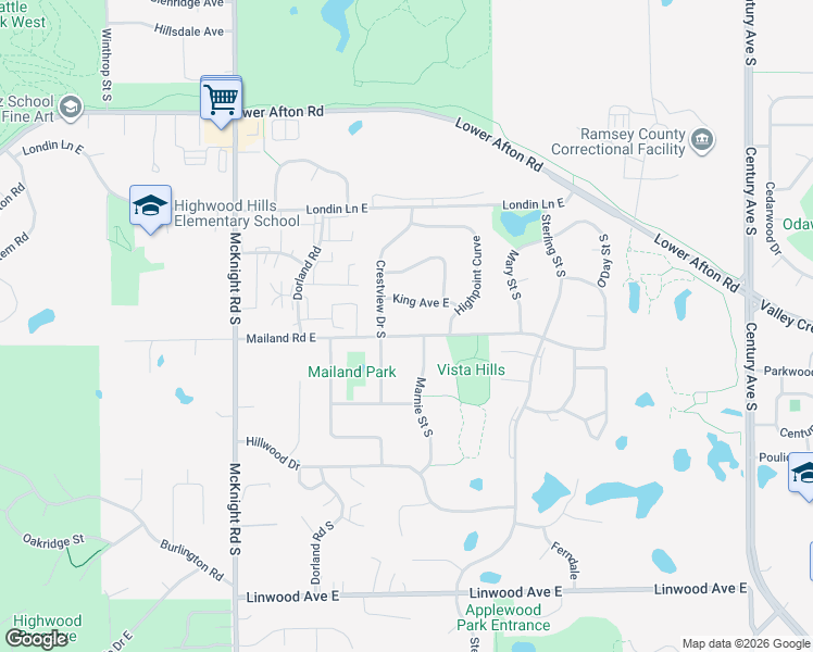 map of restaurants, bars, coffee shops, grocery stores, and more near 488 Crestview Drive South in Maplewood