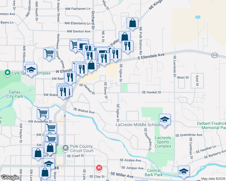 map of restaurants, bars, coffee shops, grocery stores, and more near 346 Southeast Hankel Street in Dallas
