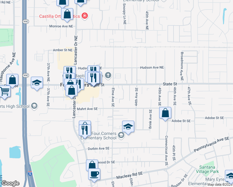 map of restaurants, bars, coffee shops, grocery stores, and more near 248 Elma Avenue Southeast in Salem