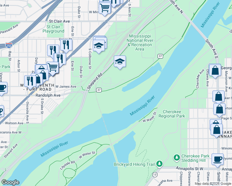 map of restaurants, bars, coffee shops, grocery stores, and more near 380 Randolph Avenue in Saint Paul