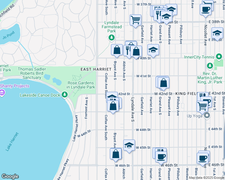 map of restaurants, bars, coffee shops, grocery stores, and more near 4208 Bryant Avenue South in Minneapolis