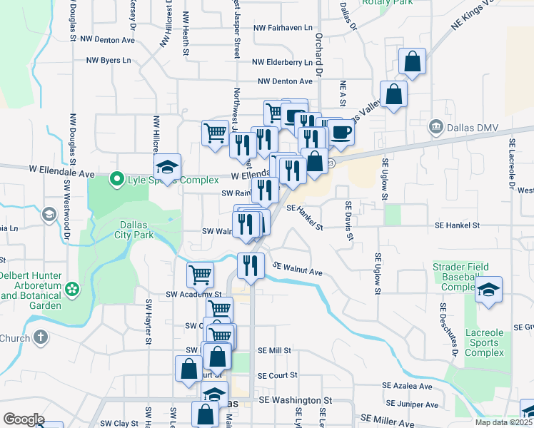 map of restaurants, bars, coffee shops, grocery stores, and more near 193 Southwest Rainbow Avenue in Dallas