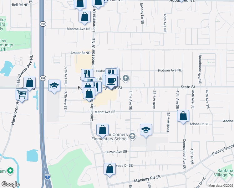 map of restaurants, bars, coffee shops, grocery stores, and more near 4095 State Street in Salem