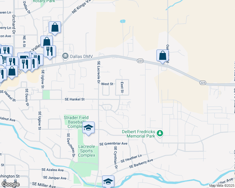 map of restaurants, bars, coffee shops, grocery stores, and more near 300 Southeast Lacreole Drive in Dallas