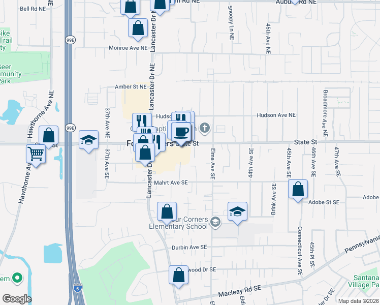 map of restaurants, bars, coffee shops, grocery stores, and more near 4095 State Street in Salem