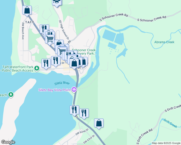 map of restaurants, bars, coffee shops, grocery stores, and more near 26 Southeast 52nd Street in Lincoln City