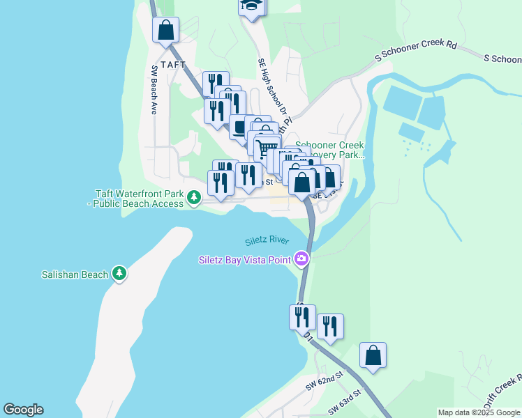 map of restaurants, bars, coffee shops, grocery stores, and more near 1116 Southwest 51st Street in Lincoln City