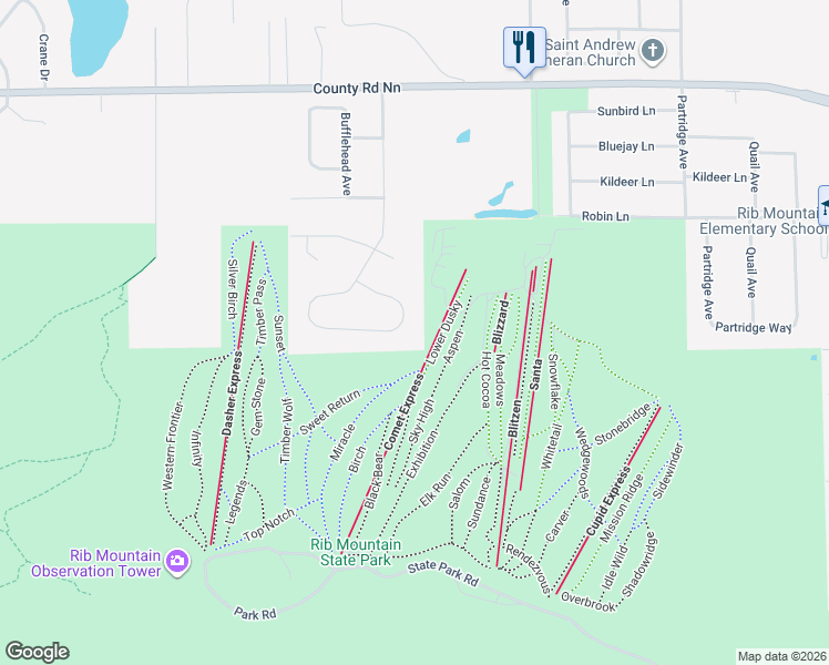 map of restaurants, bars, coffee shops, grocery stores, and more near 4140 Boulder Ridge Circle in Wausau