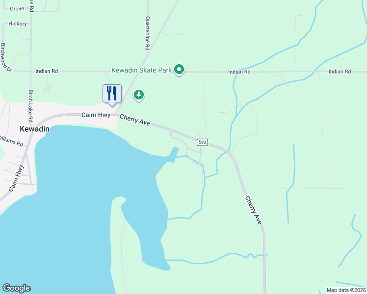 map of restaurants, bars, coffee shops, grocery stores, and more near 7188-7198 Cherry Avenue in Kewadin