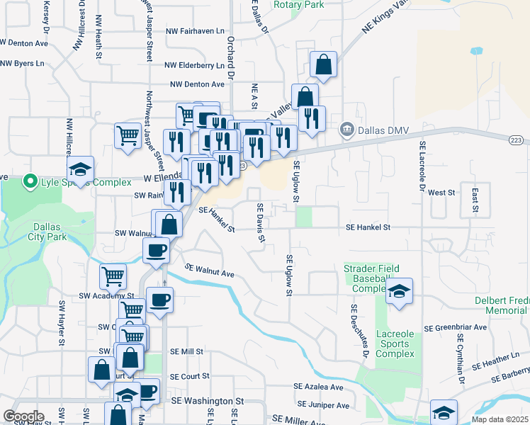 map of restaurants, bars, coffee shops, grocery stores, and more near 316 Southeast Davis Street in Dallas