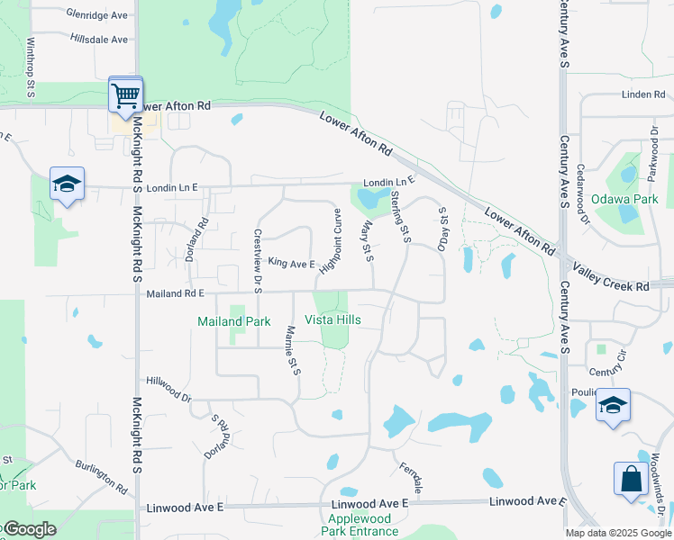 map of restaurants, bars, coffee shops, grocery stores, and more near 445 Highpoint Curve in Maplewood