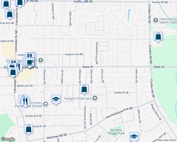 map of restaurants, bars, coffee shops, grocery stores, and more near 125 Connecticut Avenue Southeast in Salem