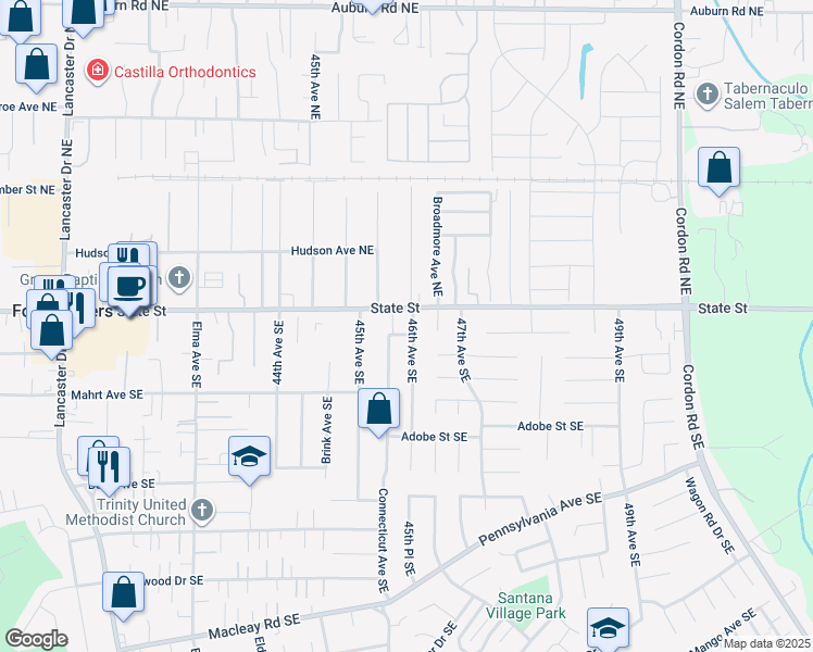 map of restaurants, bars, coffee shops, grocery stores, and more near 127 46th Avenue Southeast in Salem