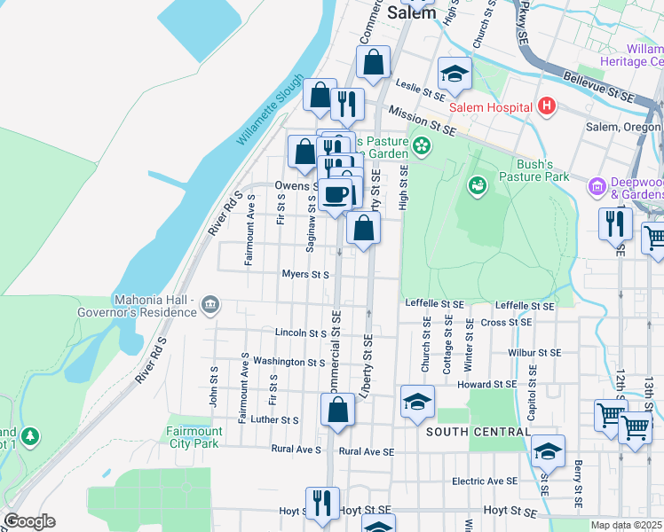 map of restaurants, bars, coffee shops, grocery stores, and more near 160 Wilson Street South in Salem