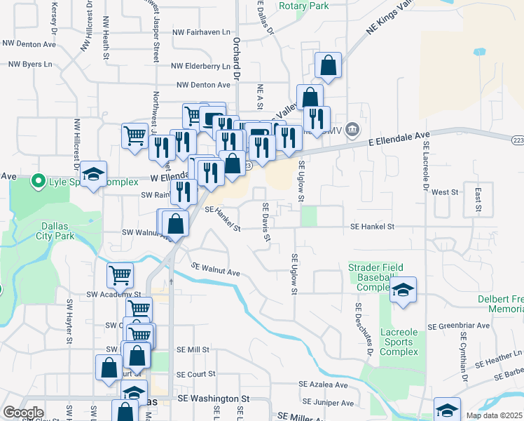 map of restaurants, bars, coffee shops, grocery stores, and more near 316 Southeast Davis Street in Dallas