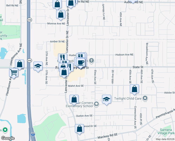 map of restaurants, bars, coffee shops, grocery stores, and more near 4154 State Street in Salem