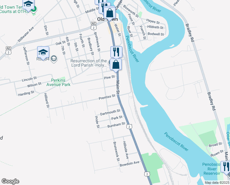 map of restaurants, bars, coffee shops, grocery stores, and more near 491 Main Street in Old Town