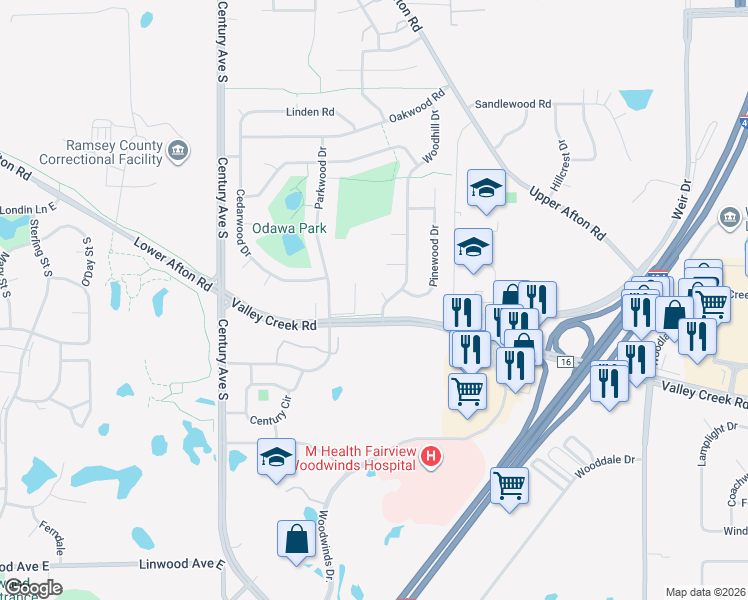 map of restaurants, bars, coffee shops, grocery stores, and more near 1464 Woodhill Drive in Woodbury