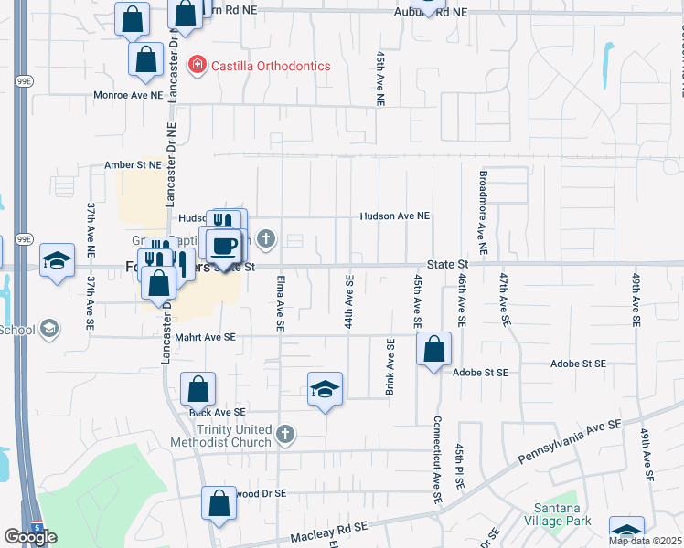 map of restaurants, bars, coffee shops, grocery stores, and more near 4415 State Street in Salem