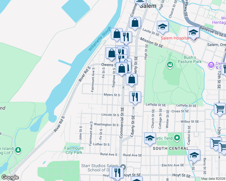 map of restaurants, bars, coffee shops, grocery stores, and more near 160 Wilson Street South in Salem