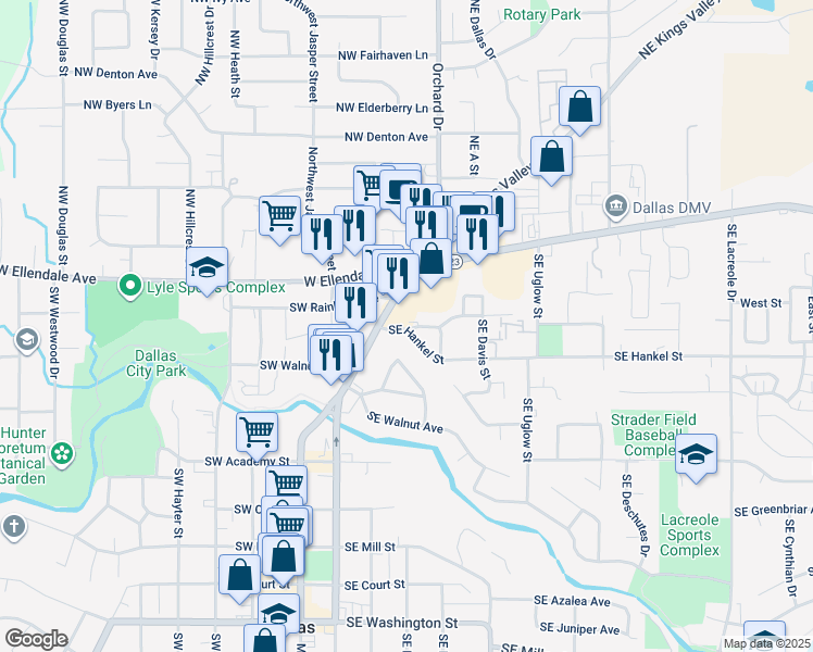 map of restaurants, bars, coffee shops, grocery stores, and more near 280 Southeast Dimick Street in Dallas