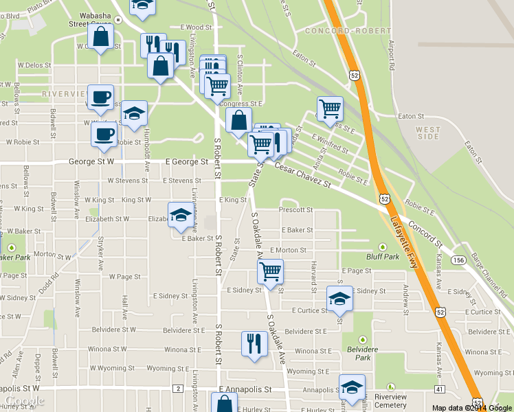 map of restaurants, bars, coffee shops, grocery stores, and more near 604 Oakdale Avenue in Saint Paul