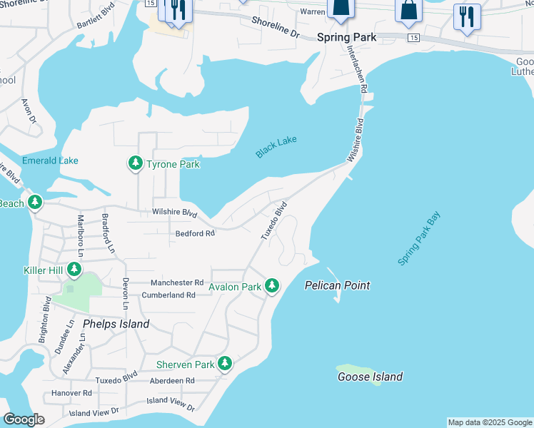 map of restaurants, bars, coffee shops, grocery stores, and more near 4470 Wilshire Boulevard in Mound