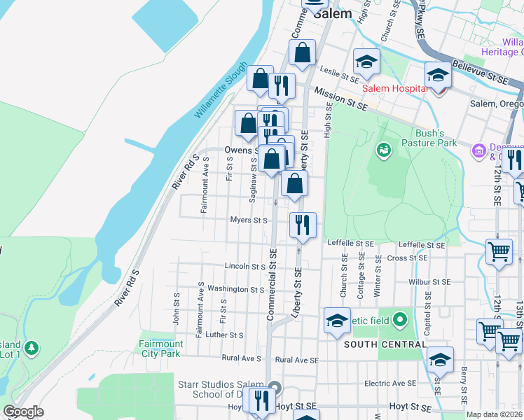 map of restaurants, bars, coffee shops, grocery stores, and more near 160 Wilson Street South in Salem