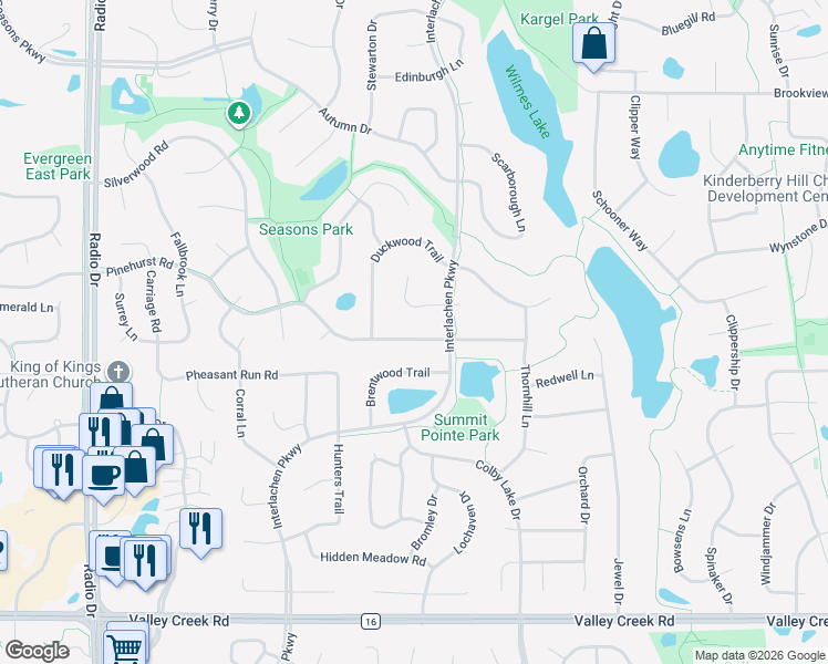 map of restaurants, bars, coffee shops, grocery stores, and more near 9100 Pinehurst Road in Woodbury