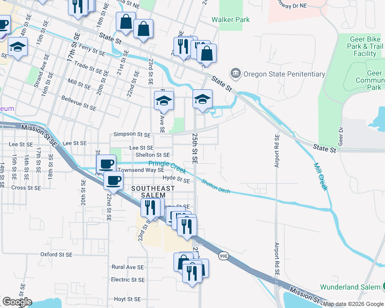 map of restaurants, bars, coffee shops, grocery stores, and more near 761 25th Street Southeast in Salem