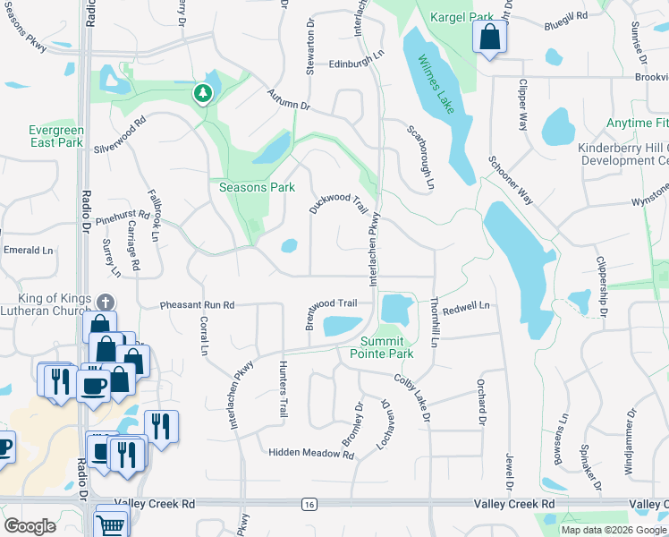 map of restaurants, bars, coffee shops, grocery stores, and more near 9100 Pinehurst Road in Woodbury