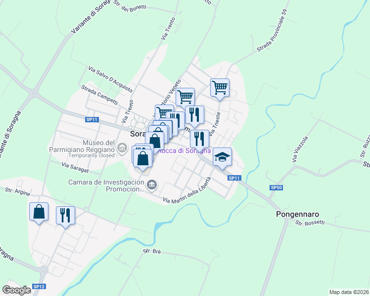 map of restaurants, bars, coffee shops, grocery stores, and more near 22 Via Giuseppe Garibaldi in Soragna
