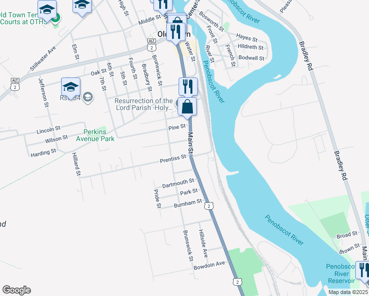 map of restaurants, bars, coffee shops, grocery stores, and more near 491 Main Street in Old Town